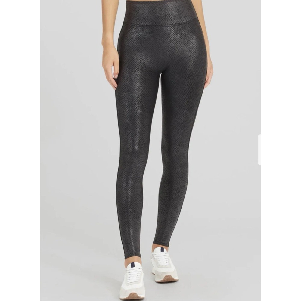 Spanx Women's MP Faux Leather Matte Ankle Leggings Color Foiled Snake Black